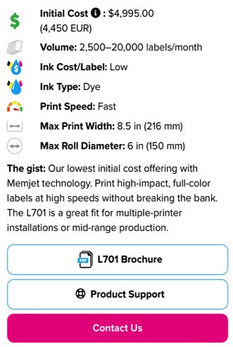 zap labeler afinia L701 Digital Color Label Printer information sheet